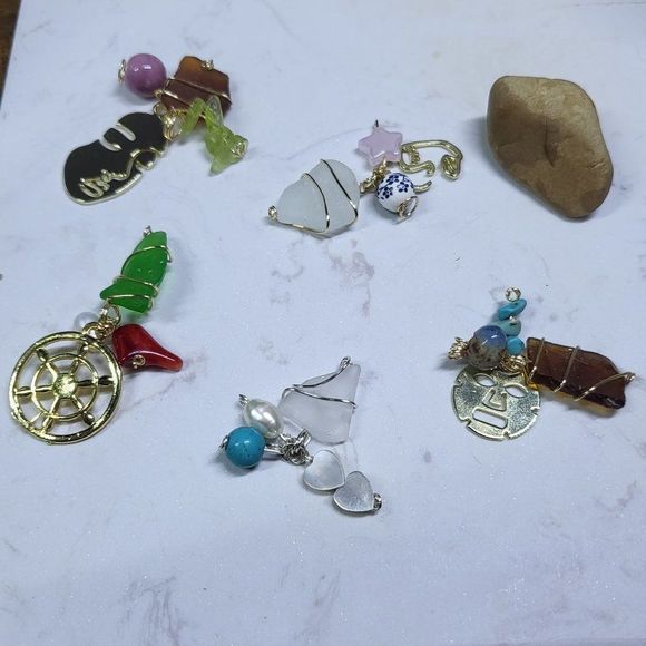 Gold filled and silver handmade pendants sea glass pearls - Picture 7 of 7
